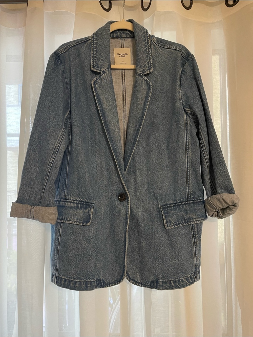 Abercrombie & Fitch Light Blue Denim Blazer Jacket